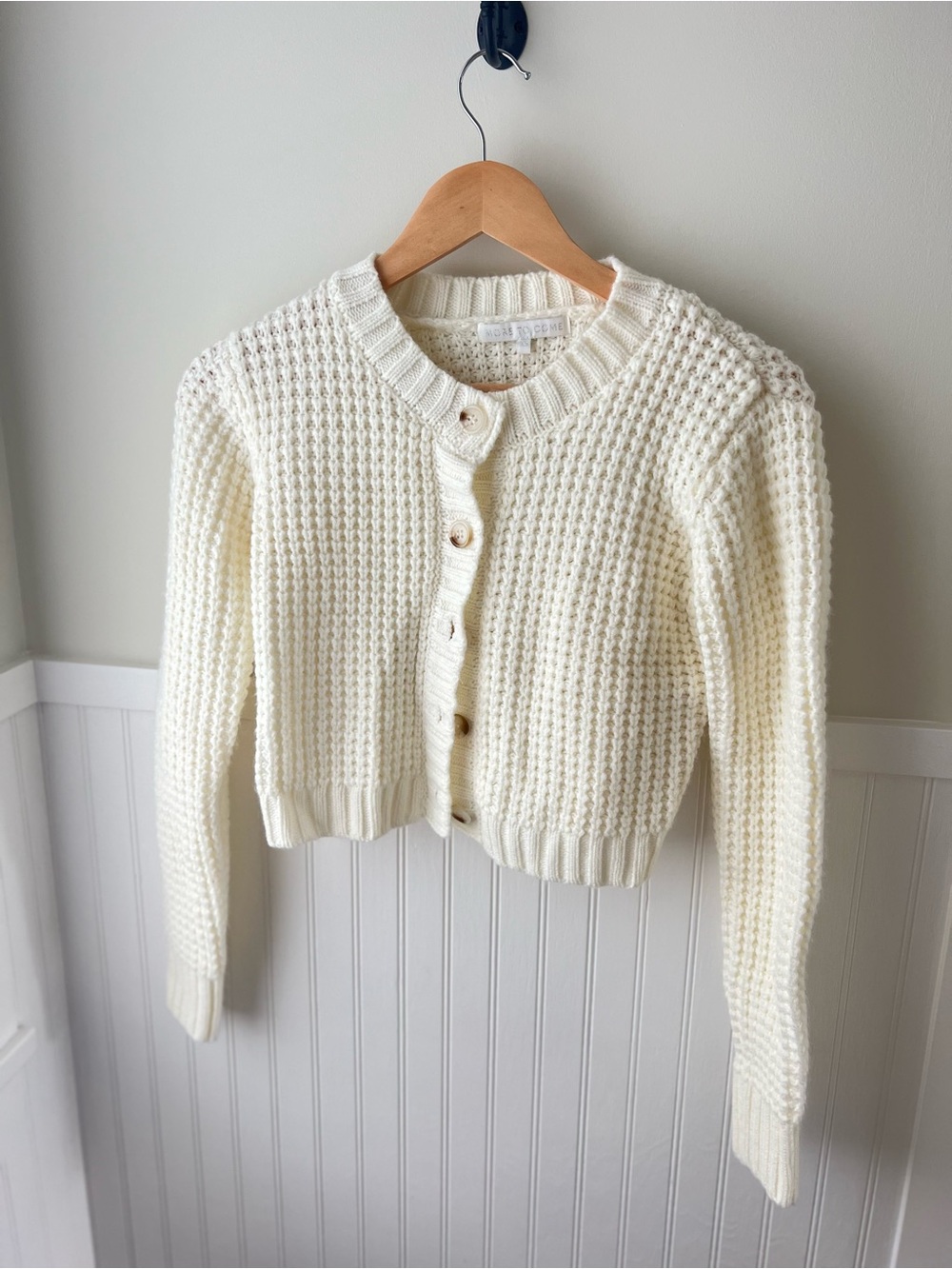 Cropped Cream Knit Button-Up Cardigan Sweater
